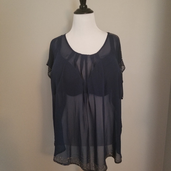 Sioni Tops - Sioni Sheer Blouse with beading